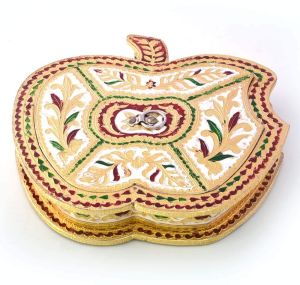 Golden Meenakari Work Apple Design Dryfruit Box