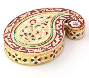 Golden Meenakari Work Paisley Design Dryfruit Box