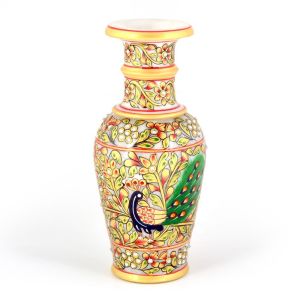 Jaipuri Golden Minakari Peacock Design Flower Vase