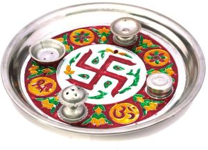 Meenakari Shubh Laabh Designer Swastik Pooja Thali 415