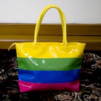 Ladies Glossy Multi Colour Stripe Handbags