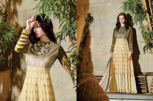 Super Pattern Cream Color Anarkali Suit