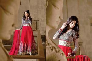 Super Pattern Carmine Color Anarkali Suit