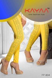 yellow Velly Side Peinted  Lycra Legging