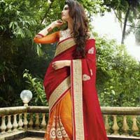 Amazing Red & Mustard Saree