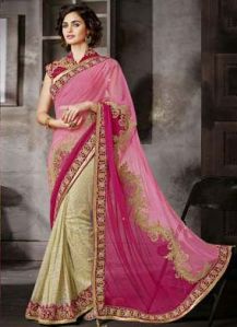 Hot Pink & Creamy Saree