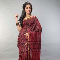 Exquisite Red & Black Printed Saree