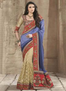 Fancy Blue & Beige Designer Saree