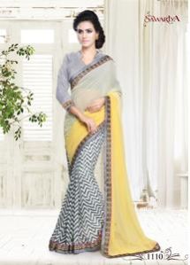 Luscious Gray & Yellow Designer Sarees