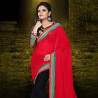 Tantalizing Black & Red Designer Saree