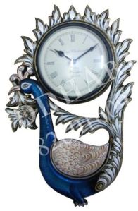 wood carving peacock wall clock