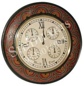 wooden hand painted world time clock