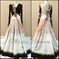 AWSOME BLACK & WHITE VELVET & BANGALORY SILK HEAVY WORK LEHENGA