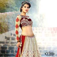 RED & GOLDEN WHITE GEORGETTE & NET HEAVY BRIDAL LEHENGA