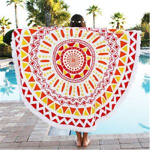 Yellow New Design Mandala Round Tapestry Floral Beach Throw Towel