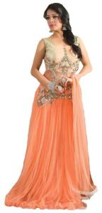 FS1780 net embrodary work orange semi stitched anarkali suit