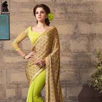 NEON GREEN DIGITAL PRINTED GEORGETTE PARTY WEAR SAREE