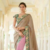 PINK & CREAM EMBROIDERED FANCY PARTY WEAR SAREE