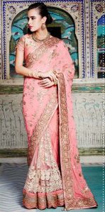 Pink Georgette Designer Embroidered Party Wear Saree