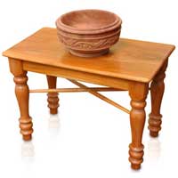Wooden Oil Vessel On Bench Wooden Oil Vessel On Bench