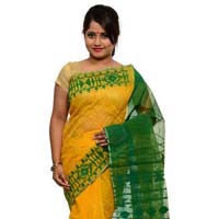 Yellow and Green Dhakai Jamdani Sarees