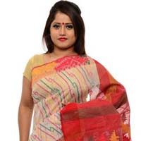 White & Red Dhakai Jamdani Sarees