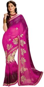 Shonaya Violet Colour Georgette Embroidered Sarees With Blouse Piece