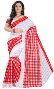 White Red Cotton Sarees