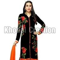 Wonderful Black Colored Embroidered Straight Suit