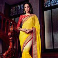 yellow color georgette designer lehanga saree with blause