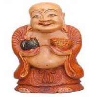 Wooden Laughing Buddha Statue (6 inch)