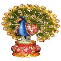 Wooden Painted Peacock Statue