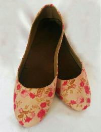 Pink Flower Printed Belly Shoes