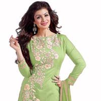 Green Embroidered Chanderi Churidar Suits