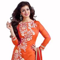 Orange Embroidered Chanderi Churidar Suits