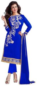 Royal Blue Embroidered Chanderi Churidar Suits