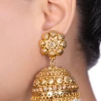 Golden Earrings with White Pearls