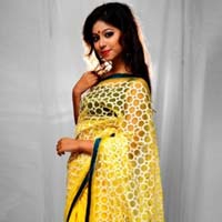 Yellow Traditional Bua With Fancy Net Saree