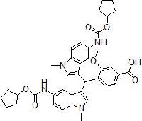 4-(bis(5-(((cyclopentyloxy)carbonyl)amino)-1-methyl-1H-indol-3-yl)methyl)-3-methoxybenzoic acid