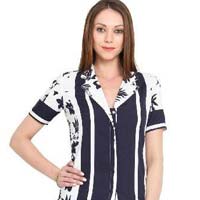 Women shirt V Neck carribean print half sleeve polyester top