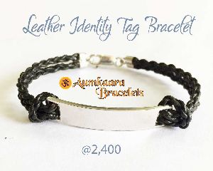 Leather Identity Tag Bracelet