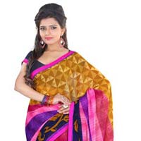 Magenta Coloured Georgette Floral Print Saree