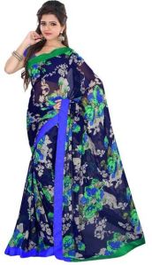 Designer Navy Blue  Georgette Floral Print Saree