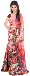 Peach Marble Chiffon Floral Saree