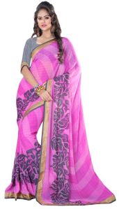 Pink Marble Chiffon Floral Saree