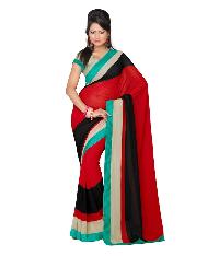 Red Marble Chiffon Plain Saree