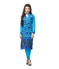 Turquoise Coloured Viscose Stitched Kurti