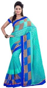 Turquoise Georgette Printed Saree