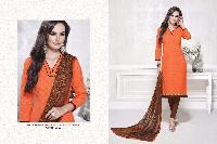 Orange and Brown cotton dress material