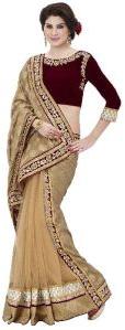 Chiffon Silk Beige Indian Women